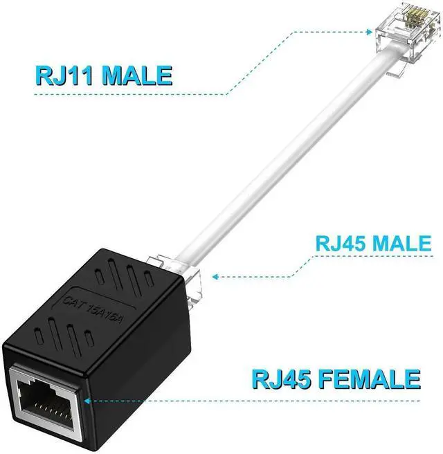 Alt view image 3 of 7 - JAENFONG Phone Jack to Ethernet Cable Adapter, RJ45 8P8C Female to RJ11 6P4C Male for Landline Telephone Service (2 Pack)
