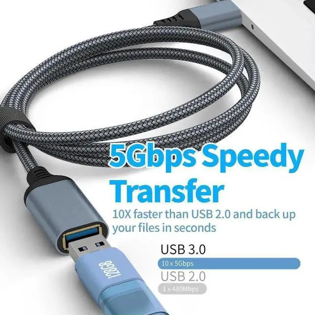 Alt view image 7 of 7 - JAENFONG USB 3.0 Extension Cable Type A Male to Female Extension Cord, High Data Transfer Compatible with USB Keyboard, Mouse, Flash Drive, Hard Drive Gray 3.3 ft.
