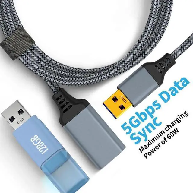 Alt view image 5 of 7 - JAENFONG USB 3.0 Extension Cable Type A Male to Female Extension Cord, High Data Transfer Compatible with USB Keyboard, Mouse, Flash Drive, Hard Drive Gray 3.3 ft.
