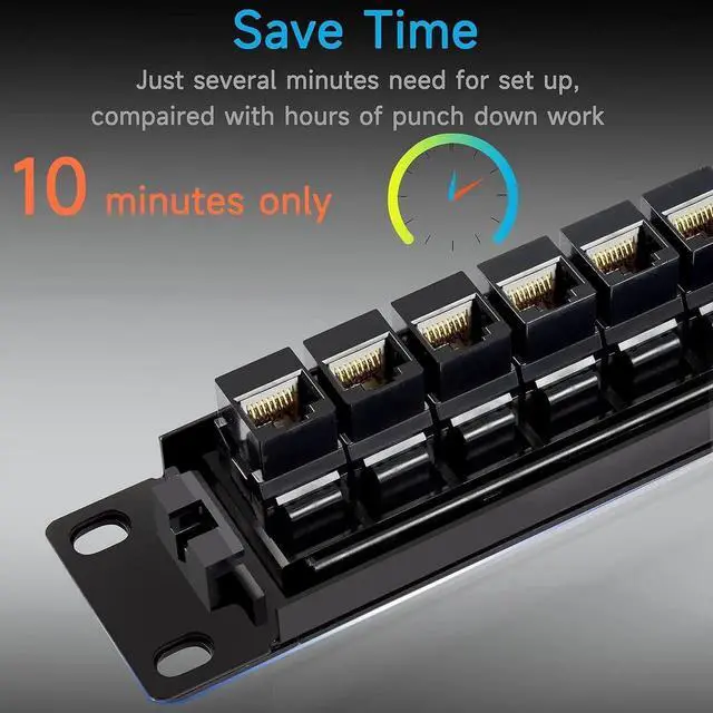 Alt view image 3 of 6 - 24 Port RJ45 Patch Panel Cat6 Feed Through, Coupler Network Patch Panel 19 Inch, Inline Keystone Ethernet Patch Panel with Back Bar