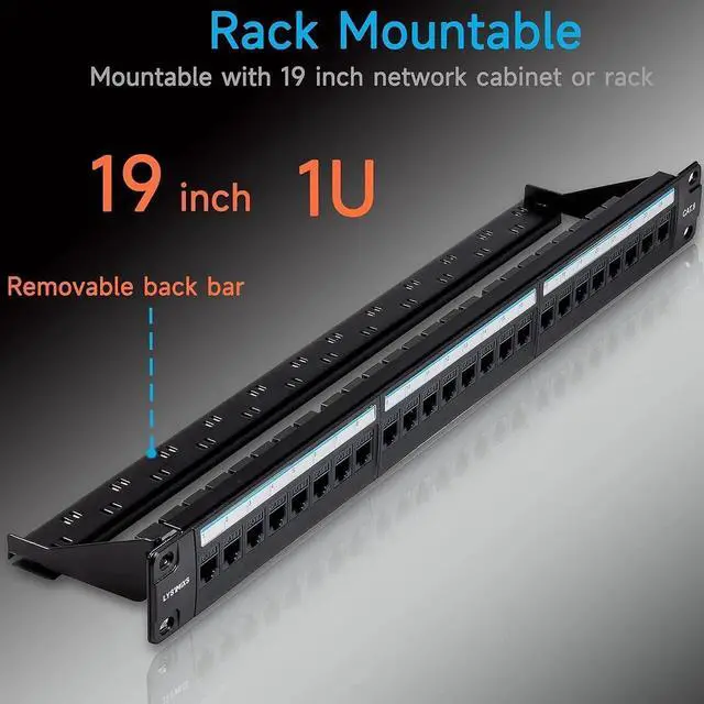 Alt view image 6 of 6 - 24 Port RJ45 Patch Panel Cat6 Feed Through, Coupler Network Patch Panel 19 Inch, Inline Keystone Ethernet Patch Panel with Back Bar