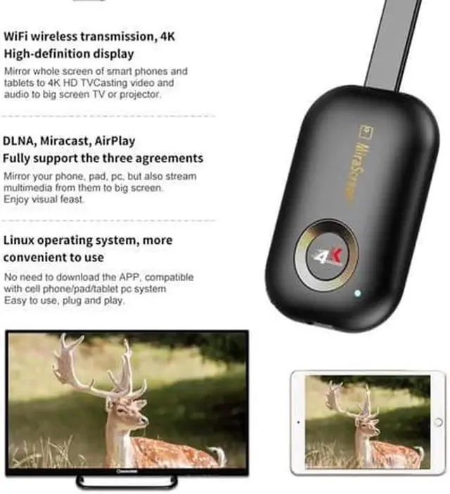 Alt view image 4 of 7 - JAENFONG Mirascreen G9 Plus 2.4G/5G 4K Wireless Wifi Display Dongle Mirroring Miracast Airplay DLNA Receiver for Android iOS