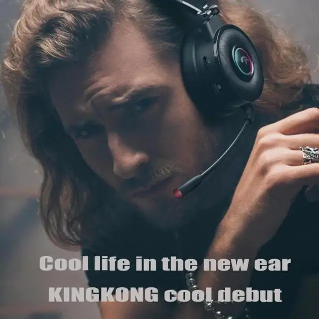 Alt view image 4 of 7 - JAENFONG Kingkong Bluetooth Wireless RGB Luminous Gaming Headset with Mic Support TF/FM Radio