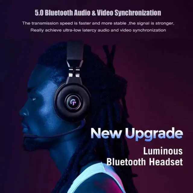 Alt view image 6 of 7 - JAENFONG Kingkong Bluetooth Wireless RGB Luminous Gaming Headset with Mic Support TF/FM Radio