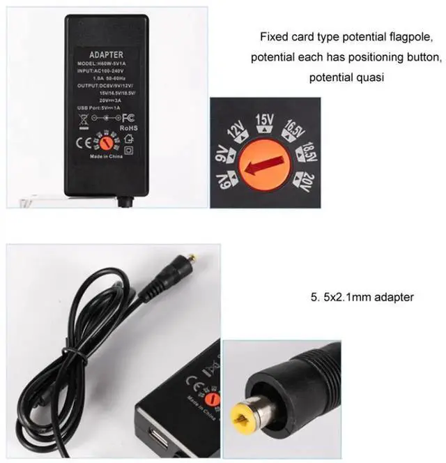 Alt view image 5 of 7 - JAENFONG 65W 6-20V Adjustable 3A DC Power Adapter Charger, Specification: UK Plug Small
