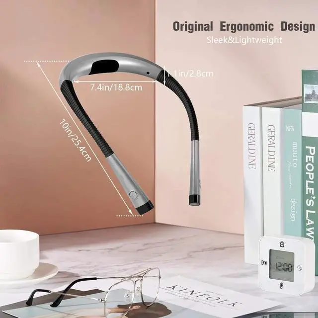 Alt view image 3 of 6 - LED Neck Reading Light, Bendable Book Light for Reading in Bed, 3 Colors, 6 Brightness Levels (grey)