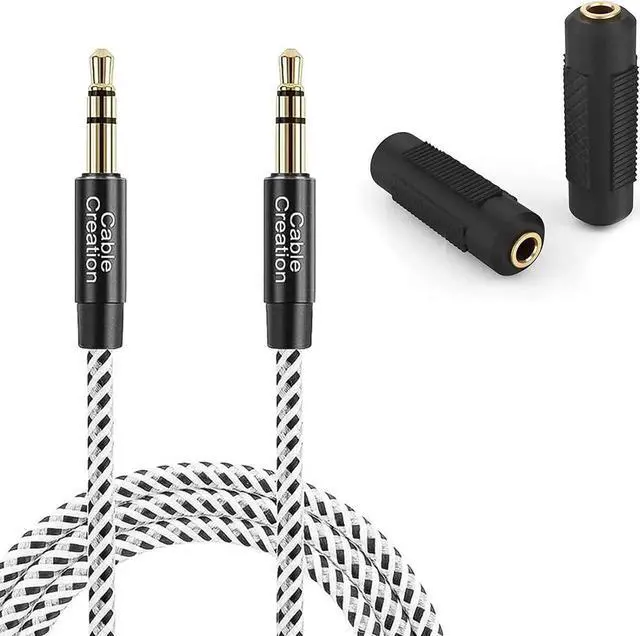 Main image of 3.5mm Male to Male Stereo Aux Cord 1.5FT Bundle with 3.5mm Female to Female Audio Adapter Coupler, Compatible with Car Stereo, Speakers and Headphones