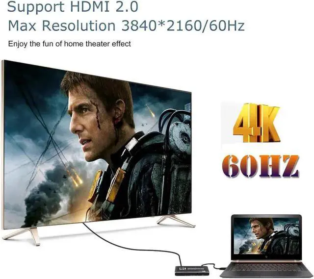 Alt view image 4 of 7 - JAENFONG HDMI Switch 4 Ports (4 x 1) 4K 60Hz HDMI 2.0 Switcher with IR Remote Control Support HDR & HDCP 2.2 & 3D &Full HD 1080P, Compatible for PS4/Xbox One/Fire TV/Apple TV/Sky Box/STB/DVD/Roku