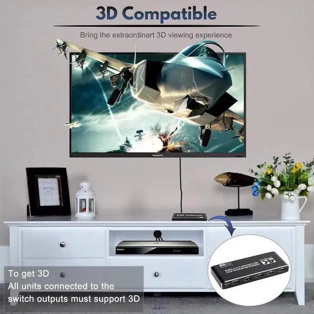 Alt view image 7 of 7 - JAENFONG HDMI Switch 4 Ports (4 x 1) 4K 60Hz HDMI 2.0 Switcher with IR Remote Control Support HDR & HDCP 2.2 & 3D &Full HD 1080P, Compatible for PS4/Xbox One/Fire TV/Apple TV/Sky Box/STB/DVD/Roku