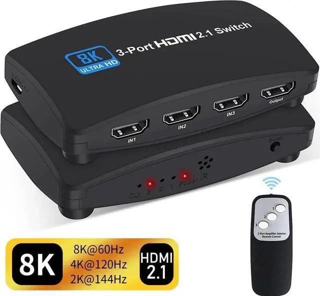 Main image of JAE3x1 HDMI 2.1 Switch, Ultra HD 8K HDMI Switcher Supports 4K@120Hz, 8K@60Hz, HDMI Switcher Selector Support 48Gbps, HDR10, HDCP2.3, Dolby Vision for PS4/PS5, Xbox, Roku, Apple TV, Fire Stick, Sony TV