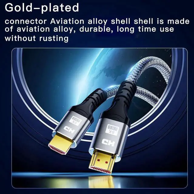 Alt view image 5 of 7 - JAENFONG Vszerda 8K HDMI to HDMI Cable, Certified Ultra High Speed HDMI Cable 4K@240Hz, 8K@60Hz, HDMI 2.1, 5 Feet, 48Gbps, Aluminum Shell, Nylon Braided