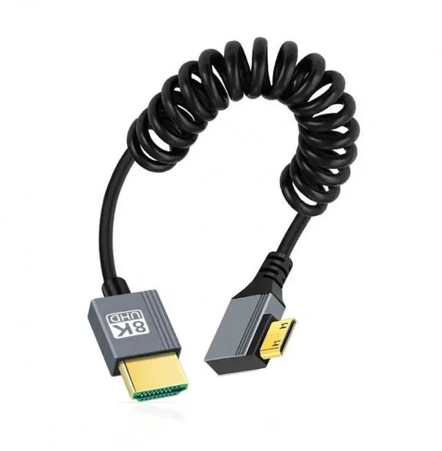 Main image of JAENFONG Cable Mini HDMI 2.1 Male to HDMI Male 8K 60hz Stretch Coiled Cable Right Angled 90 Degree for HDTV Computer Laptop Monitor