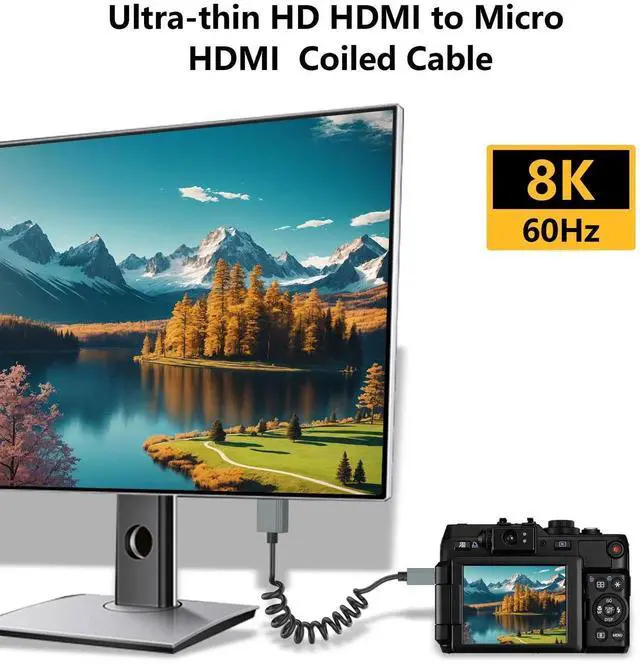 Alt view image 2 of 7 - JAENFONG 8K Micro HDMI to HDMI Cable, Ultra HD High Speed HDMI to Micro HDMI Coiled Cable 2.1 Support 8K 4K 3D and Dynamic HDR Up to 48Gbps, Compatible with Laptop Camera Monitor ect 3FT/0.9M