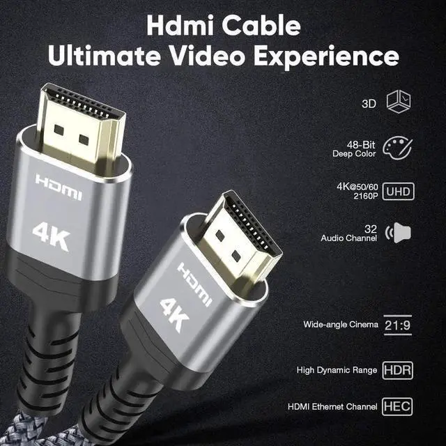 Alt view image 2 of 7 - JAENFONG 4K HDMI Cable 15FT,Highwings 2.0 High Speed 18Gbps HDMI Braided Cord-Supports (4K 60Hz HDR,Video 4K 2160p 1080p 3D HDCP 2.2 ARC-Compatible with Ethernet PS4/3 4K Projector Game Monitor ect-G