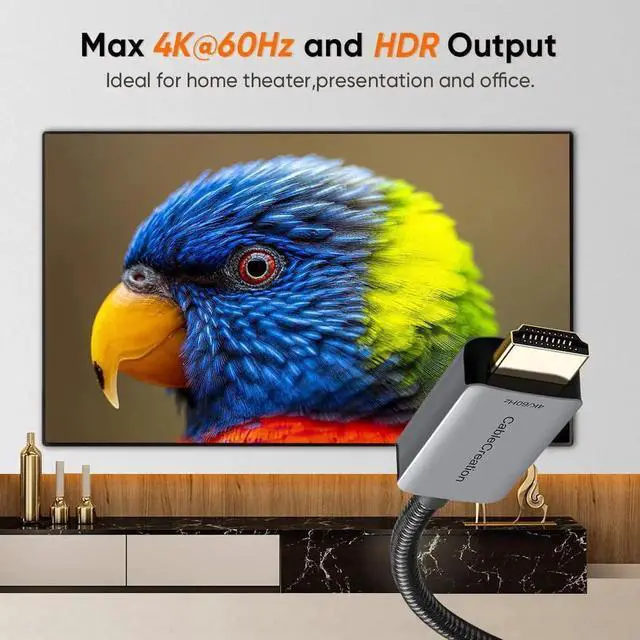 Alt view image 3 of 6 - JAENFONG Active DP to HDMI Cable HDR 4K@60Hz 2K@144Hz 1080P@144Hz, 8FT Unidirectional DisplayPort to HDMI Monitor Cable, DP 1.4 to HDMI 4K Braided, Support Eyefinity Multi-Display, Aluminum