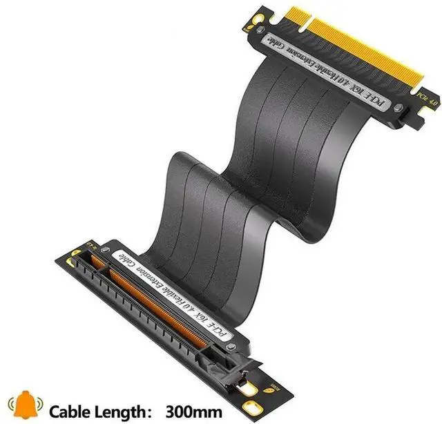 Main image of JAENFONG PCIE4.0 Extension Cable Black PCI Express 16x Shielded High Speed 64G GPU Riser Cable 30cm 90Degree PCI-E X16 4.0 Flexible Cable