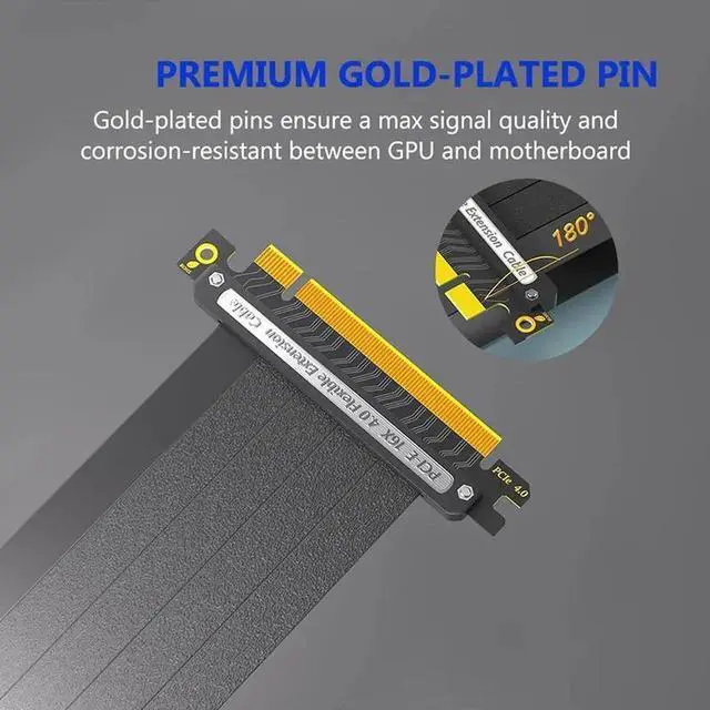 Alt view image 5 of 6 - JAENFONG PCIE4.0 Extension Cable Black PCI Express 16x Shielded High Speed 64G GPU Riser Cable 30cm 90Degree PCI-E X16 4.0 Flexible Cable