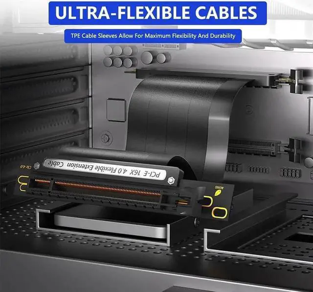 Alt view image 6 of 6 - JAENFONG PCIE4.0 Extension Cable Black PCI Express 16x Shielded High Speed 64G GPU Riser Cable 30cm 90Degree PCI-E X16 4.0 Flexible Cable