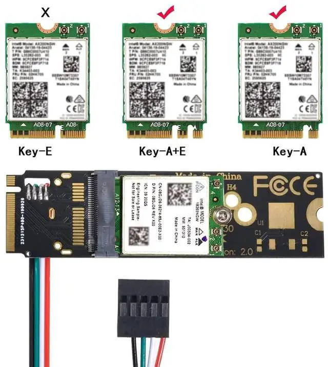Alt view image 4 of 7 - JAENFONG NGFF Key-A/E Card to PCI-E M.2 NGFF Key-M NVME SSD Adapter for AX200