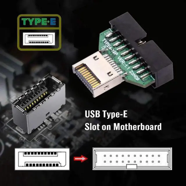 Alt view image 3 of 7 - JAENFONG USB 3.2/3.1 Gen 2 Type E Front Panel Header Male to USB 3.0 Gen 1 19Pin/20Pin Female 20Gbps Mainboard Header Extension Adapter