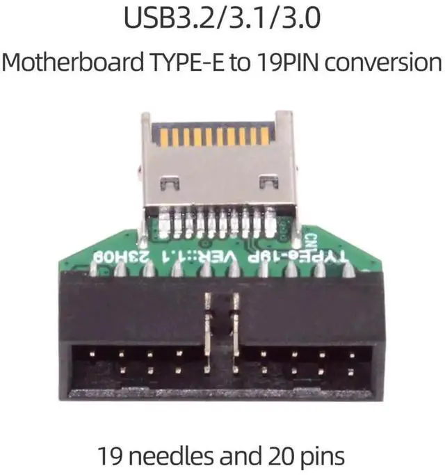 Alt view image 4 of 7 - JAENFONG USB 3.2/3.1 Gen 2 Type E Front Panel Header Male to USB 3.0 Gen 1 19Pin/20Pin Female 20Gbps Mainboard Header Extension Adapter