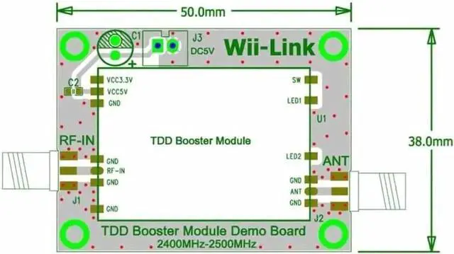 Alt view image 2 of 4 - JAENFONG 2-4G Power Amplifier 2W Routing Signal Amplifier for Signal Enhancement TDD Booster Module Board with 6DB Antenna (with 2450MHz Filter)