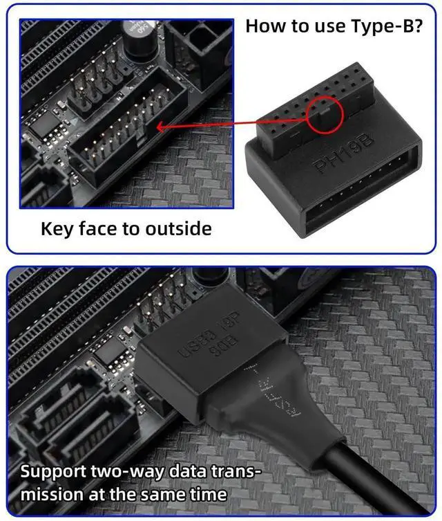 Alt view image 2 of 7 - JAENFONG 2-Pack 90 Degree Up & Down Angle USB 3.0 Motherboard Adapter, L Turn 19Pin/20Pin Male to Female Extension Adapter, Socket for Desktop PC Motherboard Internal Connector