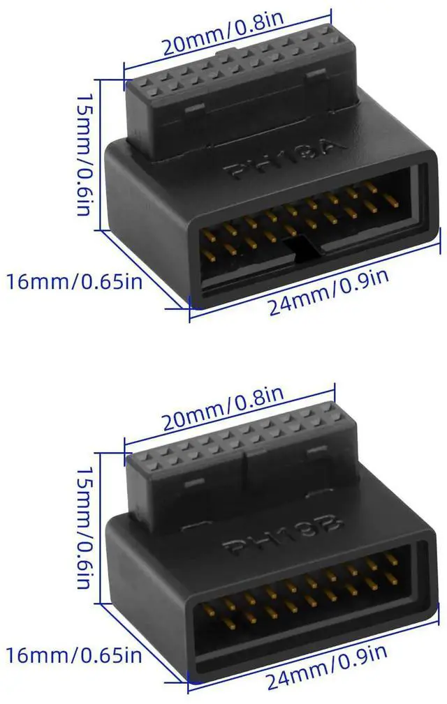 Alt view image 3 of 7 - JAENFONG 2-Pack 90 Degree Up & Down Angle USB 3.0 Motherboard Adapter, L Turn 19Pin/20Pin Male to Female Extension Adapter, Socket for Desktop PC Motherboard Internal Connector