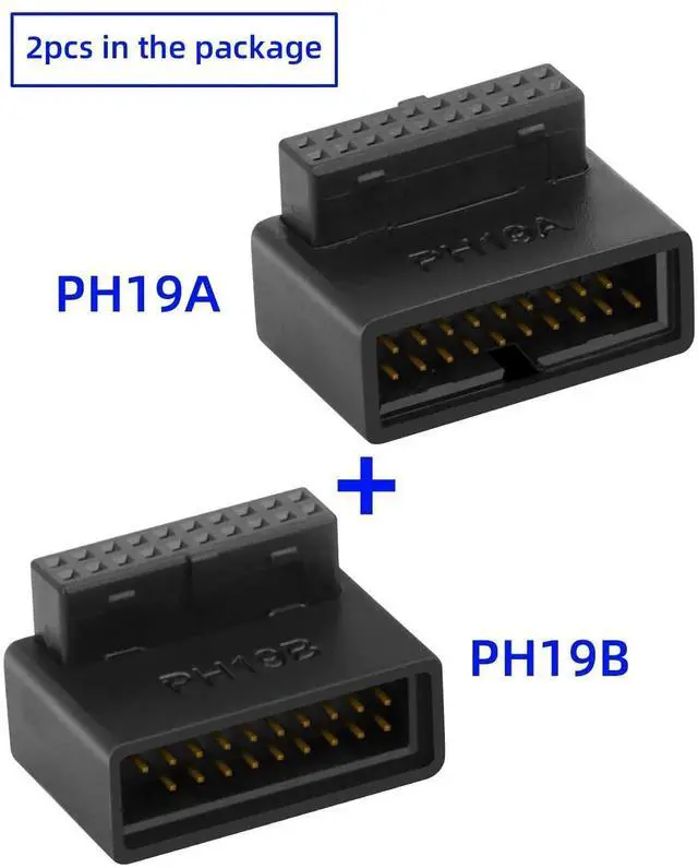 Alt view image 7 of 7 - JAENFONG 2-Pack 90 Degree Up & Down Angle USB 3.0 Motherboard Adapter, L Turn 19Pin/20Pin Male to Female Extension Adapter, Socket for Desktop PC Motherboard Internal Connector