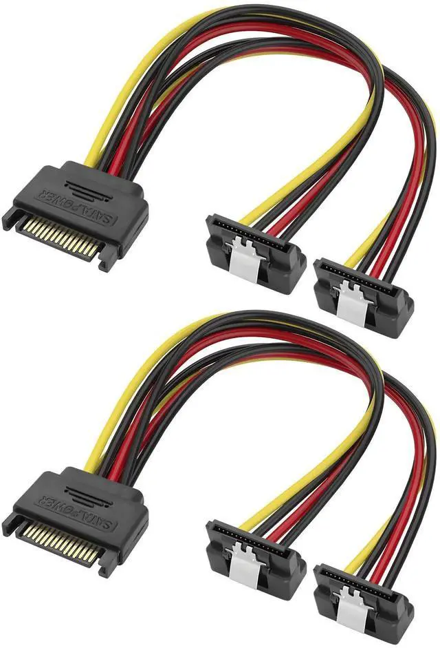 Main image of JAENFONG SATA 15Pin Power Y Splitter Cable, SATA 15 Pin Male to Dual Female Right Angle Connectors Adapter Power Cable 18AWG for Hard Drive Disks HDD, SSD (2Pack, 20CM)