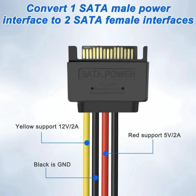 Alt view image 7 of 7 - JAENFONG SATA 15Pin Power Y Splitter Cable, SATA 15 Pin Male to Dual Female Right Angle Connectors Adapter Power Cable 18AWG for Hard Drive Disks HDD, SSD (2Pack, 20CM)