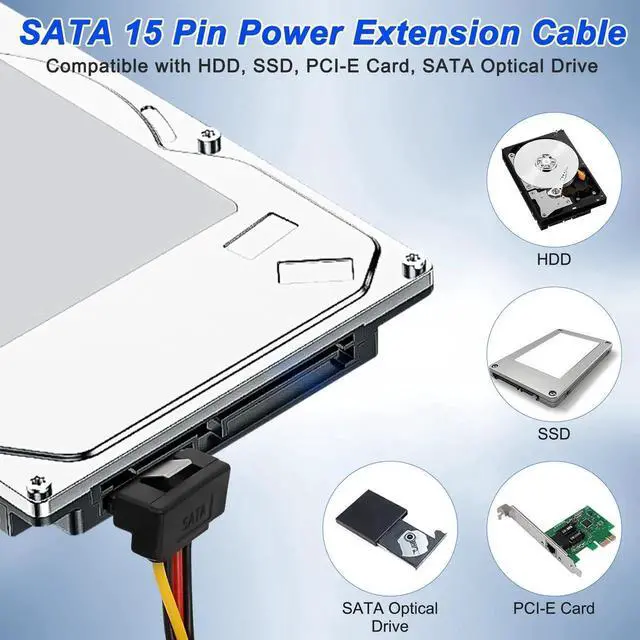 Alt view image 5 of 7 - JAENFONG SATA 15Pin Power Y Splitter Cable, SATA 15 Pin Male to Dual Female Right Angle Connectors Adapter Power Cable 18AWG for Hard Drive Disks HDD, SSD (2Pack, 20CM)