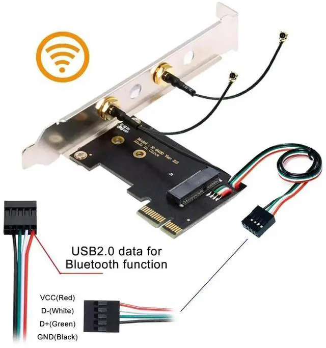 Alt view image 4 of 7 - JAENFONG PCI-E X1 to NGFF A+E/E-Key Wireless Network Card PCI Express Expansion Card Adapter with Dual Antenna for Wifi5 Wifi6 Wifi6E,Bluetooth 5.3(USB Port),Supports Windows 11/10