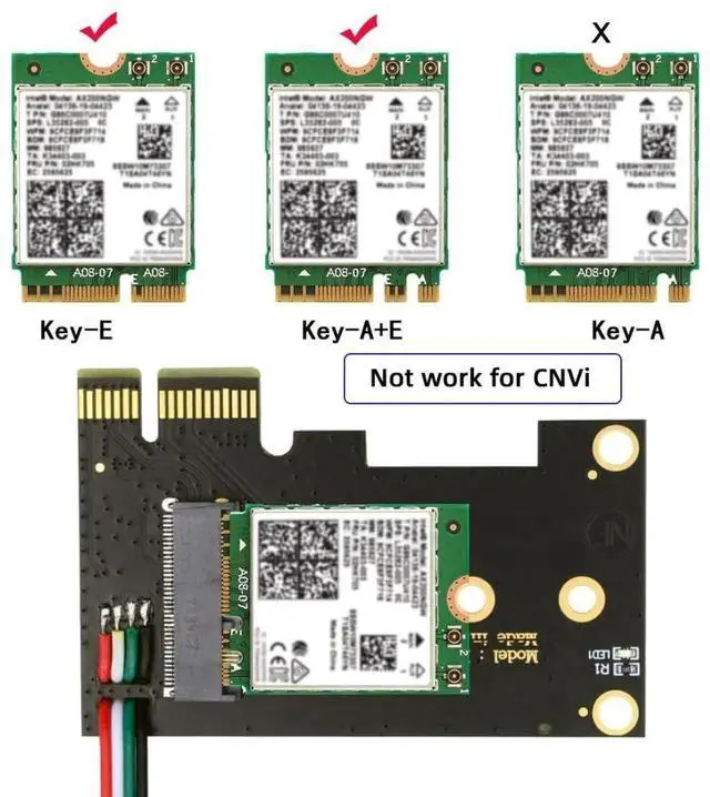 Alt view image 6 of 7 - JAENFONG PCI-E X1 to NGFF A+E/E-Key Wireless Network Card PCI Express Expansion Card Adapter with Dual Antenna for Wifi5 Wifi6 Wifi6E,Bluetooth 5.3(USB Port),Supports Windows 11/10