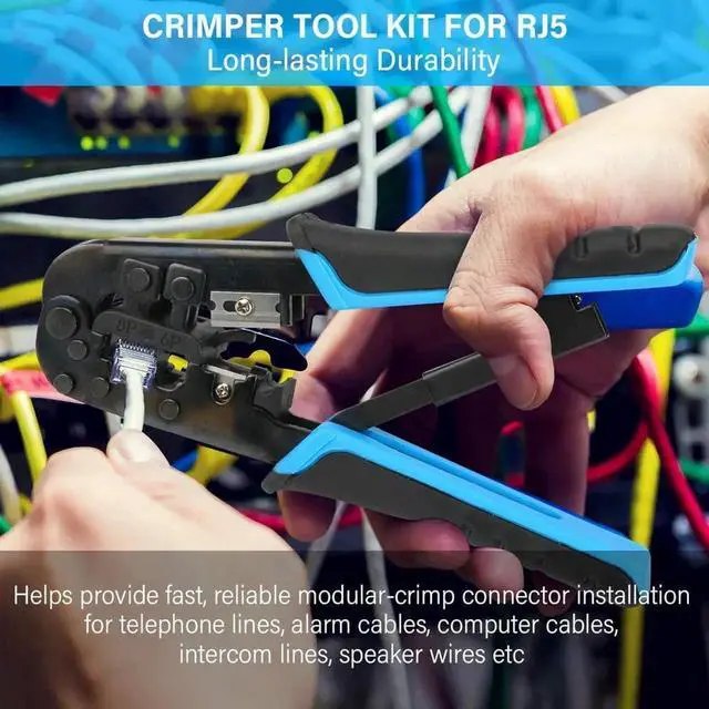 Alt view image 5 of 7 - JAENFONG RJ45 Crimp Tool Kit, 50 PCS RJ45 Connectors, 50 PCS Covers, 1 Cat5 Cat5e Ethernet Crimping Tool, 1 RJ45 Tester and 1 Mini Wire Stripper, RJ11, 6P/ RJ12, 8P/ RJ45 Crimp Tool Set