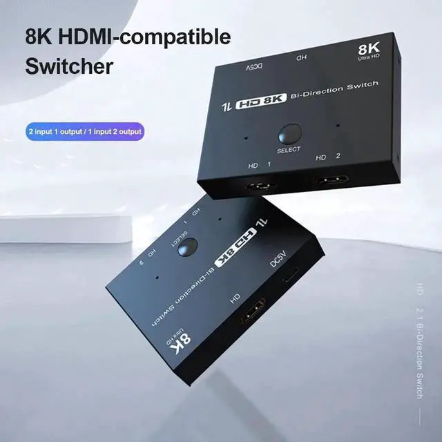 Alt view image 5 of 7 - HDMI 2.1 Switcher Bi-Direction 2 in 1/ 1 in 2 8K@60Hz 4K@120Hz Ultra HD KVM Switcher Adapter for PS4/5 TV Box HDTV Xbox Projector