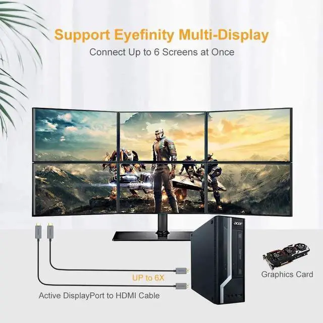Alt view image 6 of 7 - JAENFONG Active DP to HDMI Cable HDR 4K@60Hz 2K@144Hz 1080P@144Hz CableCreation 8FT Unidirectional DisplayPort to HDMI Monitor Cable DP 1.4 to HDMI 2.0 Braided Support Eyefinity Multi-Display Alumium