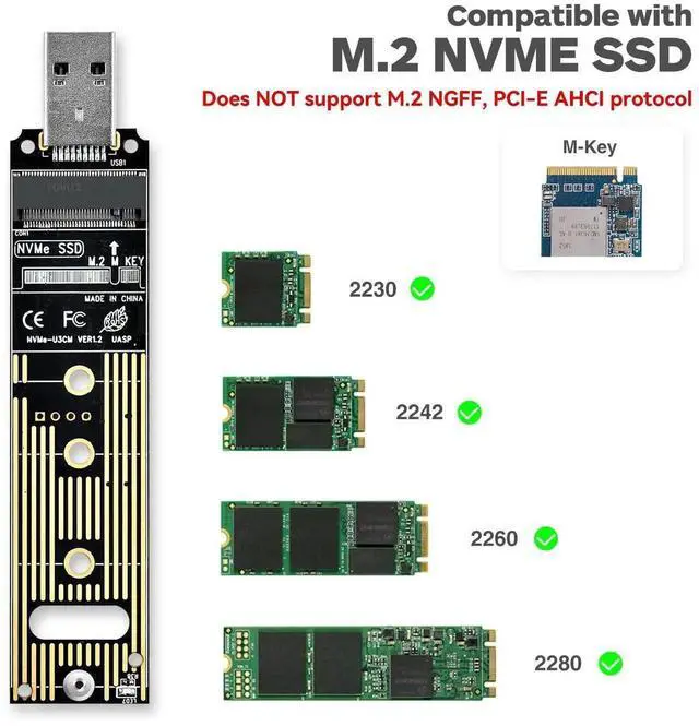 Alt view image 2 of 7 - JAENFONG NVME to USB Adapter USB 3.1 Gen 2 to M.2 NVMe SSD Converter Adapter 10Gbps PCIe Based M Key Hard Drive Reader Max 4TB Support UASP for 2280 2260 2242 2230 SSD (Only for M.2 NVME)