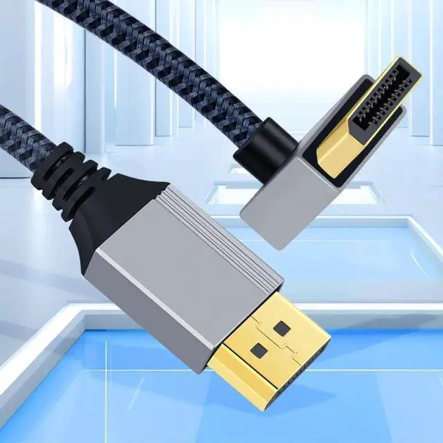 Alt view image 2 of 7 - JAENFONG Down Angled DisplayPort DP to DP Cable 4K 60hz Cable Silver Sleeve Ultra-HD UHD 90 Degree for Desktop Laptop Monitor Graphics Card (200cm)