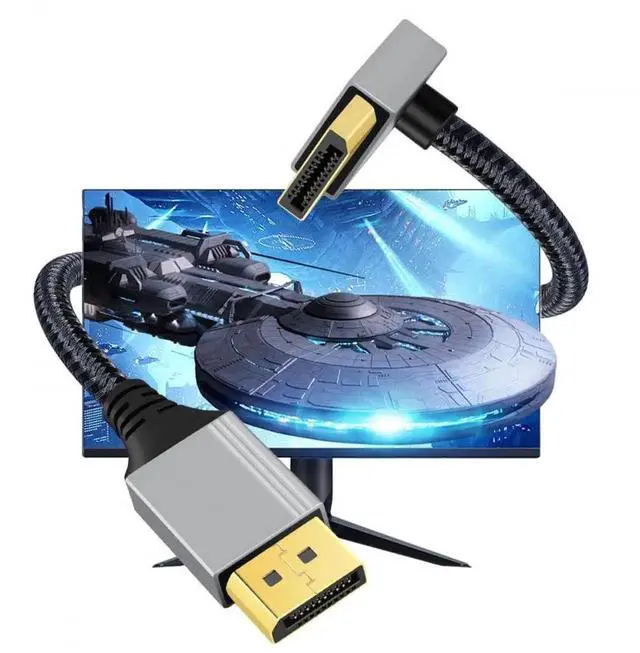 Alt view image 4 of 7 - JAENFONG Down Angled DisplayPort DP to DP Cable 4K 60hz Cable Silver Sleeve Ultra-HD UHD 90 Degree for Desktop Laptop Monitor Graphics Card (200cm)