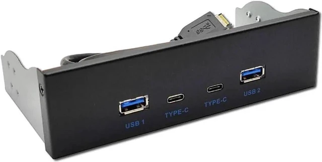 Alt view image 7 of 7 - USB 3.2 10Gbps USB Front Panel Hub 5.25 inch Bay 2x Type-C and 2x USB-A 4 Ports USB Computer Case Expansion Adapter,USB 3.2 Motherboard Header 20Pin Key-A Type-E to 4 USB Splitter Adapter -2.6FT Cable