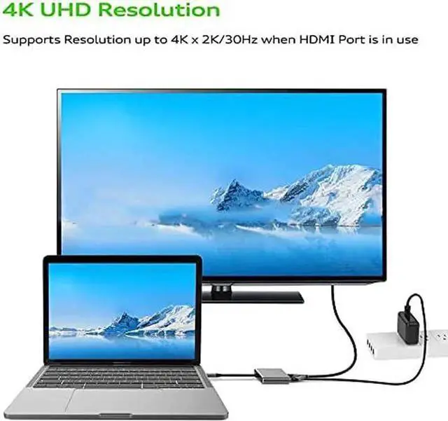 Alt view image 4 of 7 - JAENFONG USB C to HDMI Multiport Adapter USB 3.1 Gen 1 Thumderbolt 3 to HDMI 4K Video Converter/USB 3.0 Hub Port PD Quick Charging Port with Large Proj