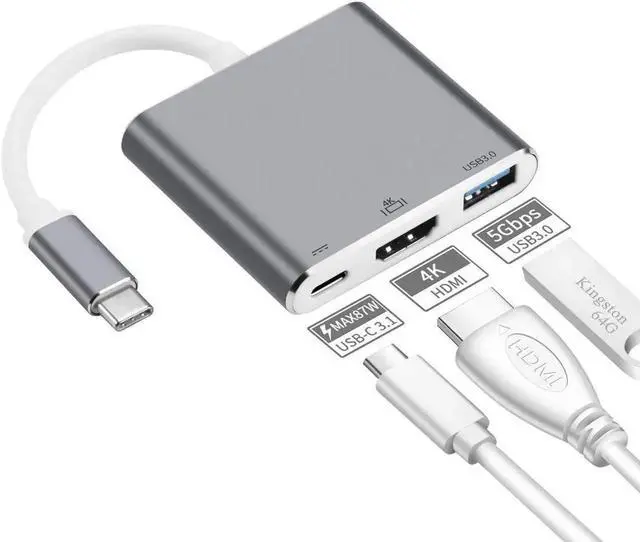 Main image of JAENFONG USB C to HDMI Multiport Adapter USB 3.1 Gen 1 Thumderbolt 3 to HDMI 4K Video Converter/USB 3.0 Hub Port PD Quick Charging Port with Large Proj