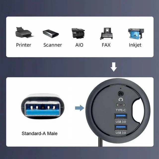 Alt view image 5 of 7 - USB 3.0 Hub Sound Card USB-C 2 Port USB 60mm Desk Grommet Splitter Dock Station Headphone Mic Audio Interface for Desktop PC