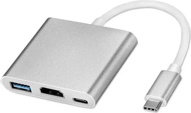 Main image of JAENFONG USB C to HDMI 4K Multiport Adapter, 3 in 1 Type C Hub with USB 3.0 + USB C Charging Port Digital Converter Compatible for MacBook/Chromebook Pixel/XPS13/Galaxy s8/s8 Plus (Silver)