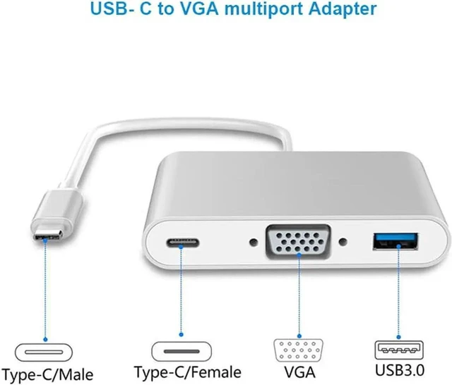 Alt view image 7 of 7 - JAENFONG 3-in-1 USB Type-C to USB-C DP Charging + VGA 1080p +USB 3.0 Port Multiport Adapter Converter (DP Alt Mode) for Macbook/MacBook Pro/Chromebook Pixel/XPS 13/Yoga 920/Samsung S9