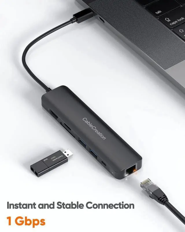 Alt view image 2 of 7 - JAENFONG USB C Hub with Ethernet, 7 in 1 4k@60Hz HDMI USB C Multiport Adapter with 100W PD, 2 USB 3.0 Ports, SD/TF Cards Reader Compatible for MacBook Pro/Air M1 M2, iPad Pro/Air, Dell XPS, HP