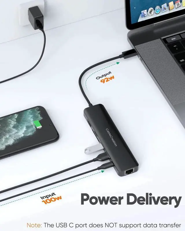 Alt view image 6 of 7 - JAENFONG USB C Hub with Ethernet, 7 in 1 4k@60Hz HDMI USB C Multiport Adapter with 100W PD, 2 USB 3.0 Ports, SD/TF Cards Reader Compatible for MacBook Pro/Air M1 M2, iPad Pro/Air, Dell XPS, HP