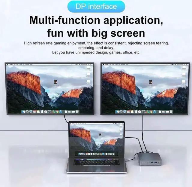 Alt view image 2 of 7 - 17-in-1 Triple Display Docking Station, USB C Hub USB C Adapter with Dual DP and one HDMI 4K,VGA 1080P, Ethernet, USB 3.0,USB 2.0,100W PD,SD/TF Cards Reader,Mic/Audio for Mac/Windows