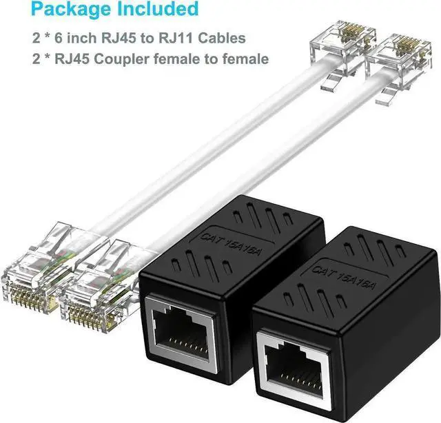 Alt view image 6 of 6 - JAENFONG RJ45 Female to RJ11 Male Adapter (2 Pack) Ethernet to Phone Line RJ45 8P8C Female to RJ11 6P4C Male Converter Adapter Cable
